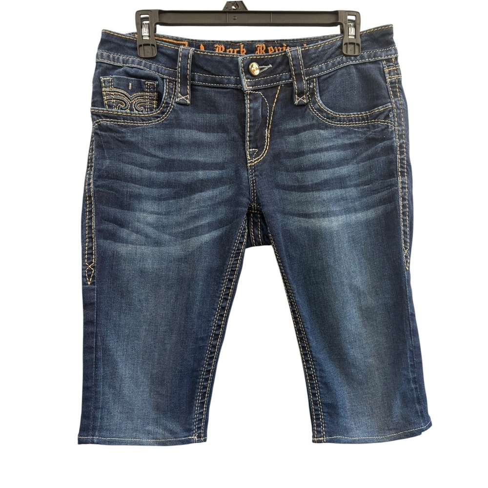 Rock Revival Alivia Bermuda Shorts Dark Wash Denim Low Rise Stretch Western